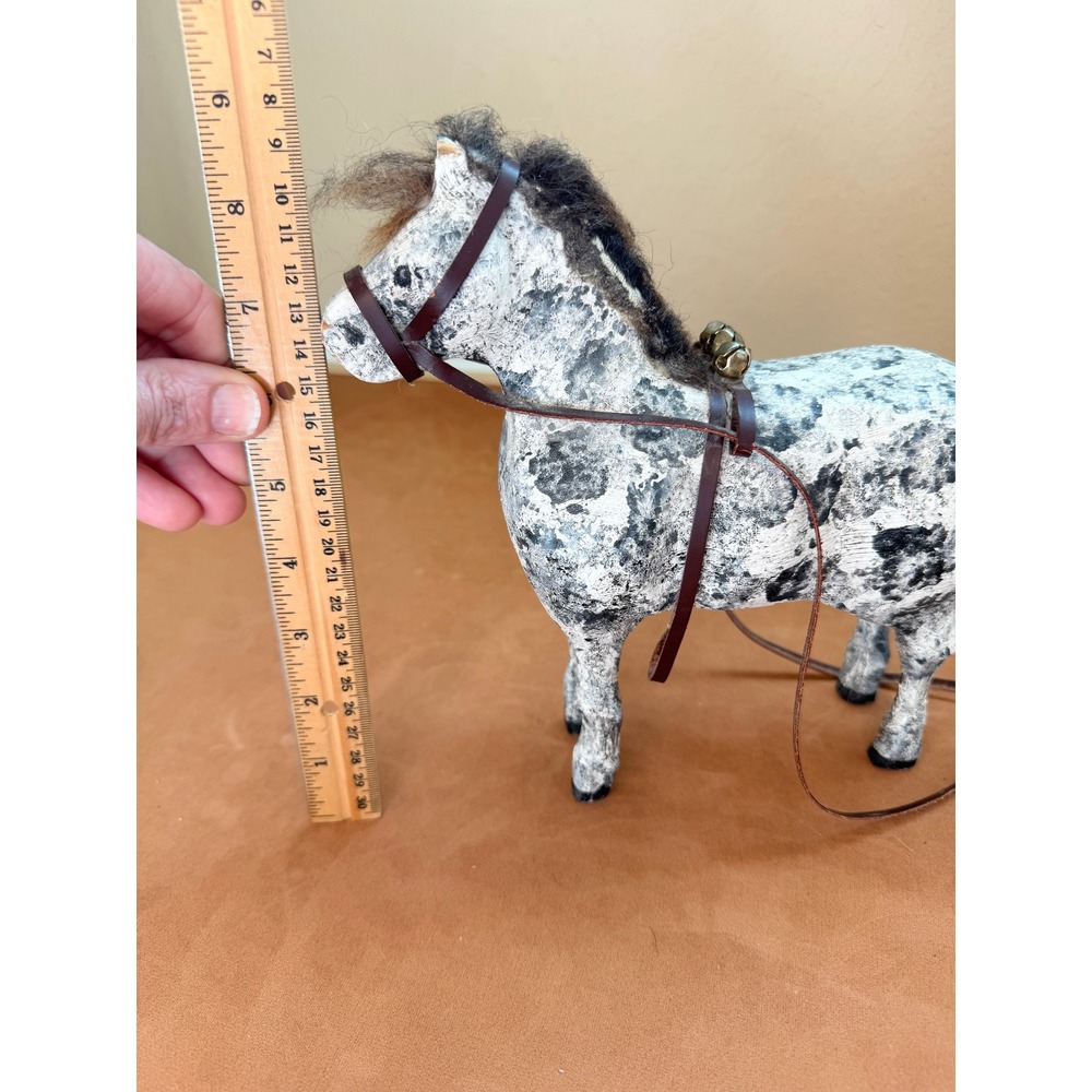 Vintage Primitive Dapple Gray Horse Figurine Wool Mane Western Farmhouse Decor - Picture 5 of 12